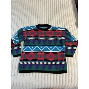 Vintage Kimberly Hunter Multicolored Geometric Crewneck Sweater XL Grandpas 80s